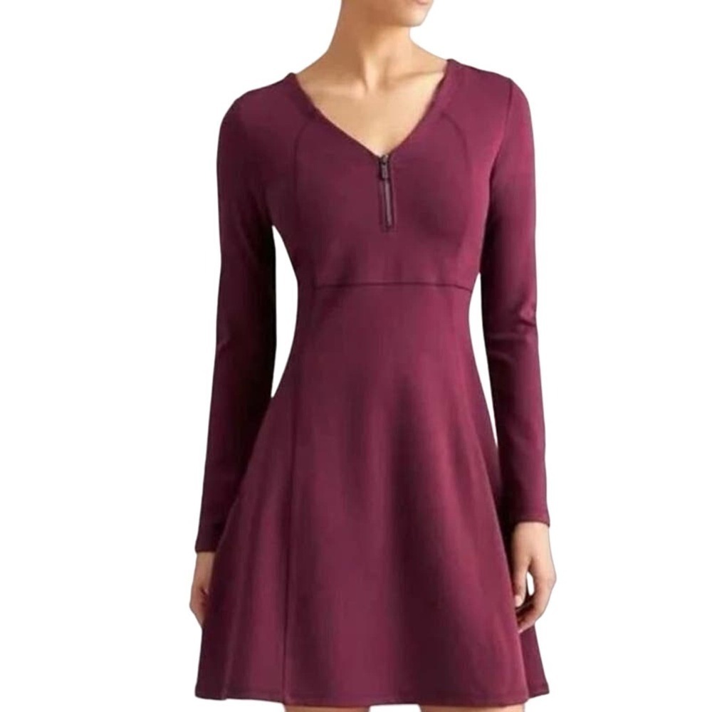 Athleta Whereupon Dress Burgundy Long Sleeve Knee Length XS Petite